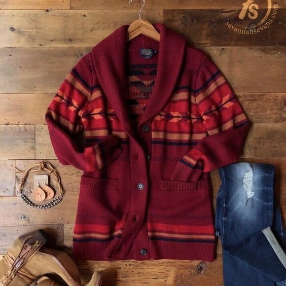 Pendleton Starburst Stripe Merino Wool Button Front Cardigan Sweater Womens S - Picture 1 of 14